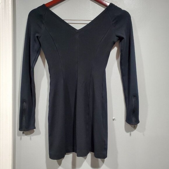 Theory Women's Black Spandex Bodycon Mini Dress Long-Sleeved Zip Cuffs Sz P/TP - Picture 12 of 12